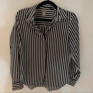 H&M, size 2, navy and white striped shirt